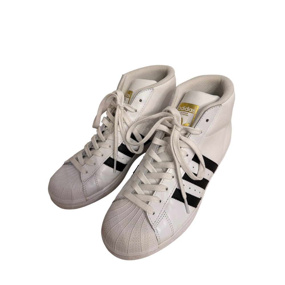 Adidas Pro Model High Top White Black Gold Shell Toe Sneakers BY2776 Mens 8.5